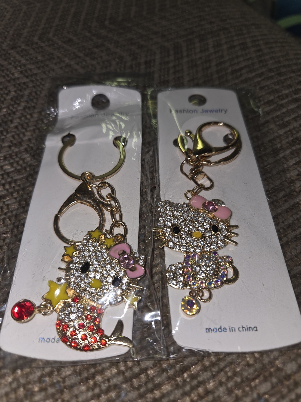 Hello Kitty-Inspired Gold Tone Crystal Keychain Bundle (multiple Items)